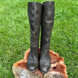 Vic Matié Italian Leather Riding Boots Back Zip Knee High Brown Sz 39 *FLAW
